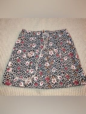 Umgee Black & Pink Floral Leopard Drawstring Mini Skirt